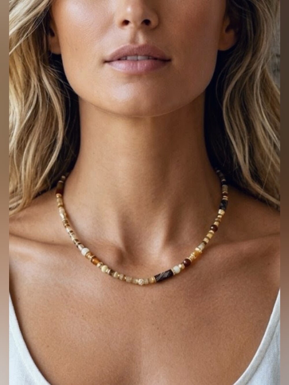Ancient Jade Yellow And Dark Stones In 18k Gold Plated Necklace Or Choker